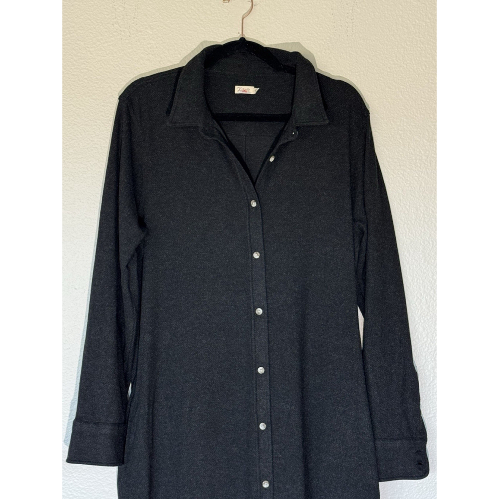 Faherty Women’s XL Long Button Front Shirt Dress Dark Grey Soft Knit - Picture 3 of 11